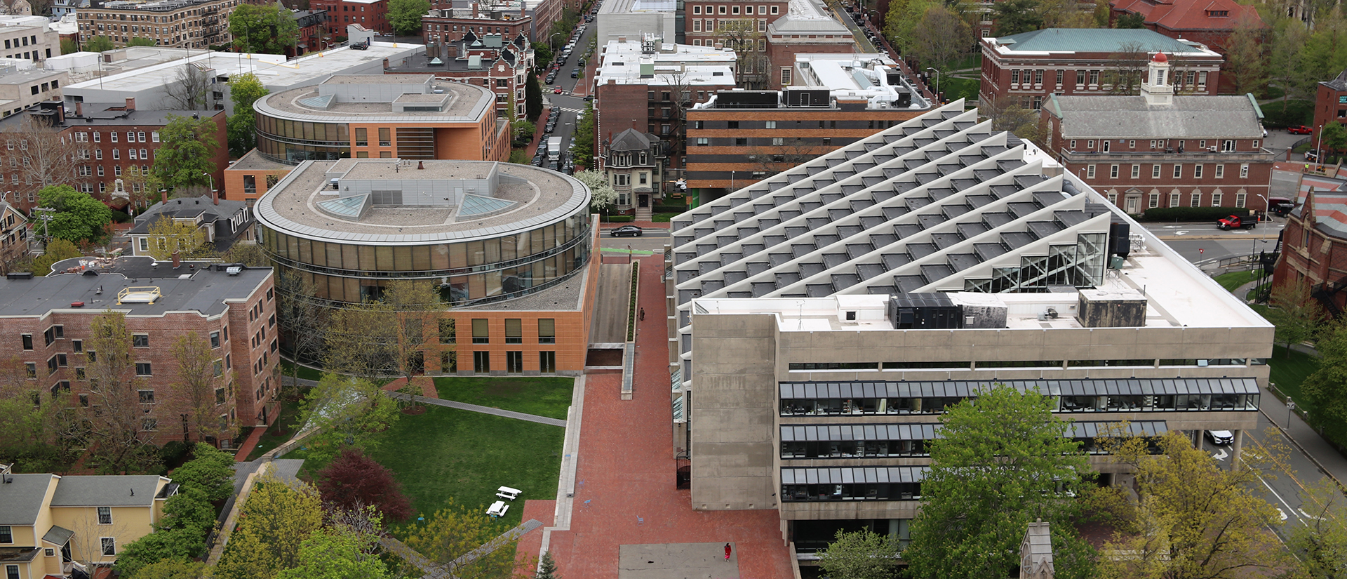 Overhead view of the CGIS buildings and Graduate School of Design.