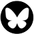 Bluesky logo with white butterfly on a black circular background