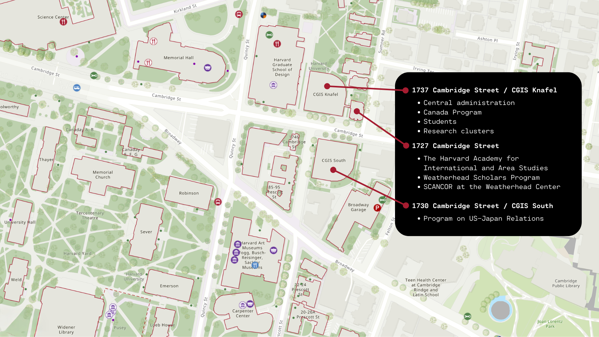 Update map of the Weatherhead Center buildings. 