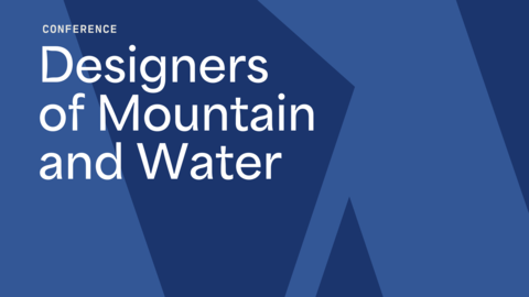 Graphic shows conference title set against duotone blue background.