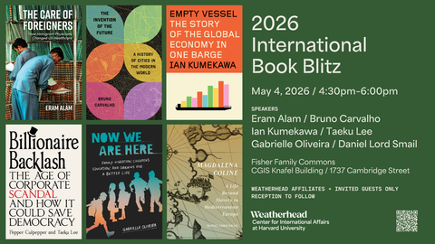 Event graphic shows event details alongside six colorful book covers.