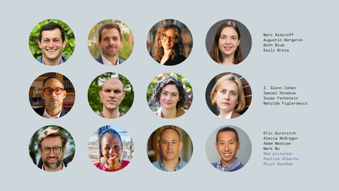 Collage of twelve professional headshots in circular frames alongside a list of their names.