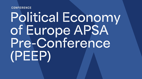 Title of conference set against a duotone blue background. 