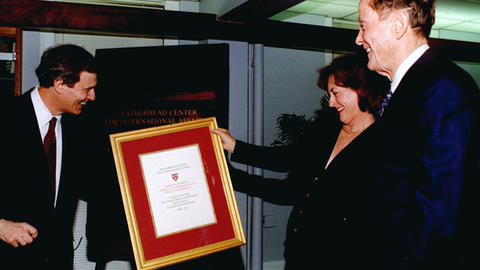 Image of Al and Celia Weatherhead and Neil Rudenstine at WCFIA dedication in 1998