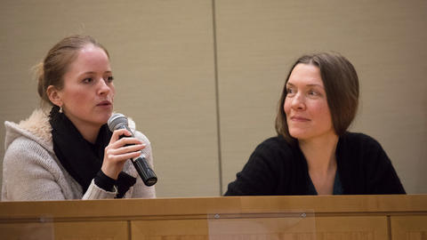 Image of audience member asking question at Jodidi Lecture