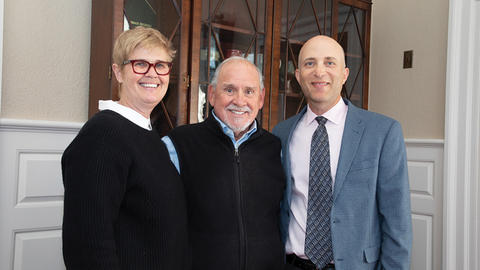 Sarah Banse, Larry Brilliant, and Erez Manela pose in the green room before the Jodidi Lecture.