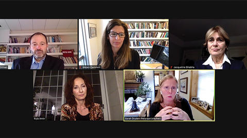 Zoom screenshot of panelists at Refugee and Migrant event