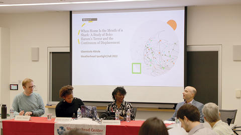 GSAs and Center director discuss presentation at the Weatherhead Spotlight