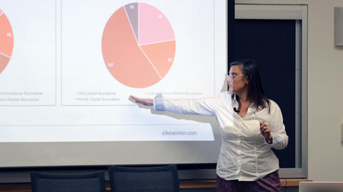 Image of Elke Winter speaking at the Weatherhead Forum