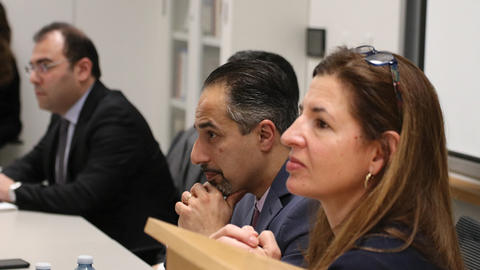 Image of Shi'ism panel including Melani Cammett, Payam Mohseni, and Trita Parsi