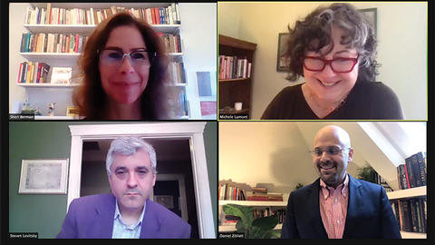 Zoom screenshot of Weatherhead Forum on democracy