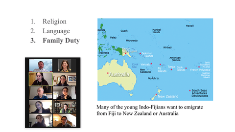 Zoom screenshot of Phoebe Lindsay giving talk at Undergraduate Thesis Conference