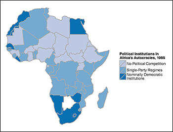 Map of Africa with political institutions in 1985