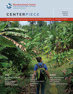 Thumbnail of Centerpiece Fall 2021 cover with image of field researcher walking among banana trees