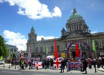 A protest in front of Belfast City Hall.