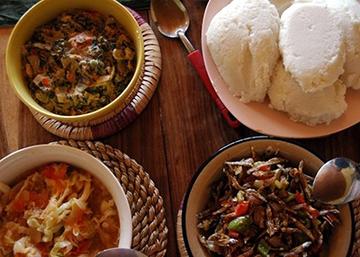 Nshima with three relishes.