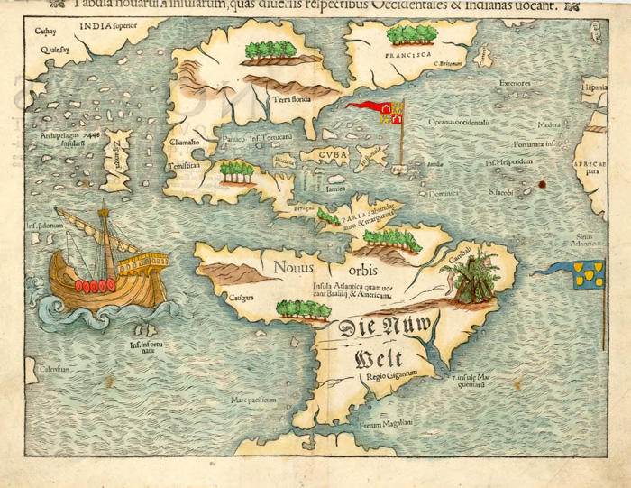 Antique map of the Americas from the 1500s