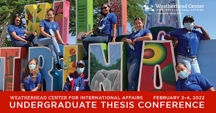 Event graphic with conference details and a photo of Salome Garnier and survey team lounging on a sign that reads 