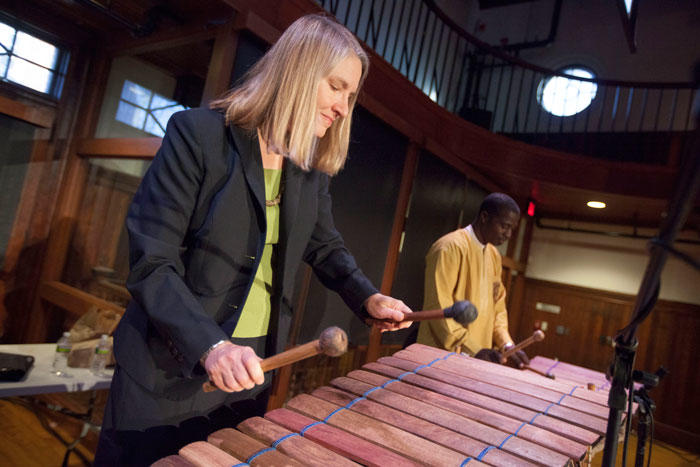 Ingrid Monson playing balafon with Neba Solo