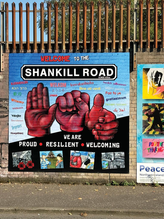 Mural on Shankill Road shows red hands with 