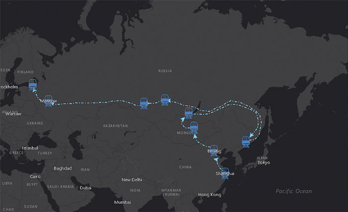 Graphic of Sierra Nota's map route across Asia