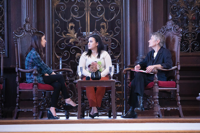 Image of Nadia Murad, Jennifer Leaning, and Shahnaz Osso in conversation