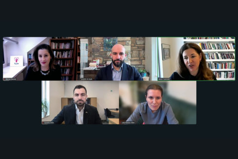 Screenshot of five panelists speaking on zoom.