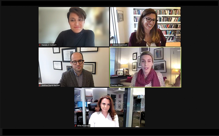 Zoom screenshot of After the Airlift panelists