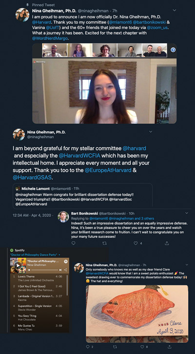 Collage of Nina Gheihman's Dissertation Defense