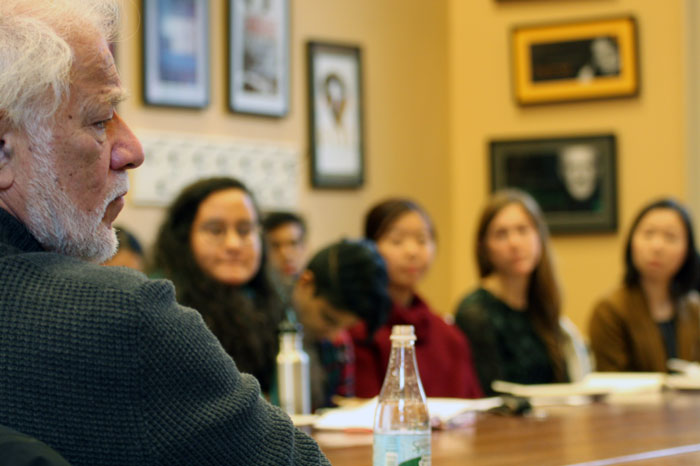 Image of Michael Ondaatje with students