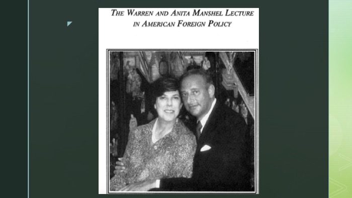 PowerPoint slide with image of Warren and Anita Manshel