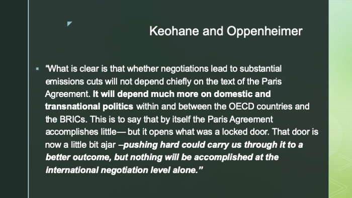Slide of quotation by Keohane and Oppenheimer