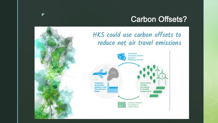 Slide of an infographic on carbon offsets HKS could use